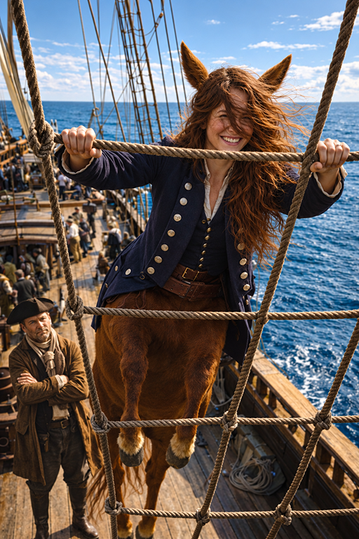 Lilac learns to climb into the ship's rigging