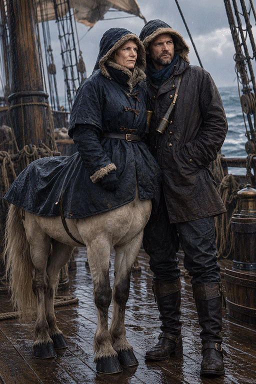 Captain Lilac and first Mate Jack Dennehy during a violent storm
